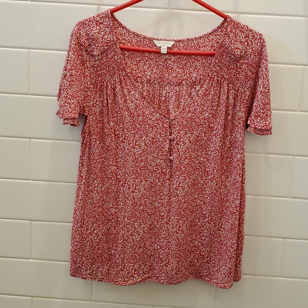 LUCKY BRAND Floral Printed Short Sleeved Top